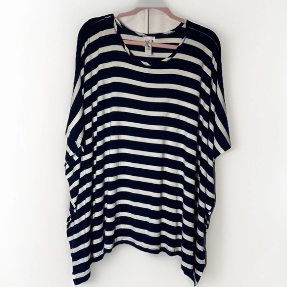 Yala Bamboo Viscose Striped Top L/XL Poncho Boxy Lagenlook Natural Comfort - Picture 1 of 10